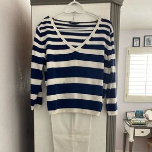 Womenswear Navy & White V Neck Nautical Stripe Summer Sweater Crop Style